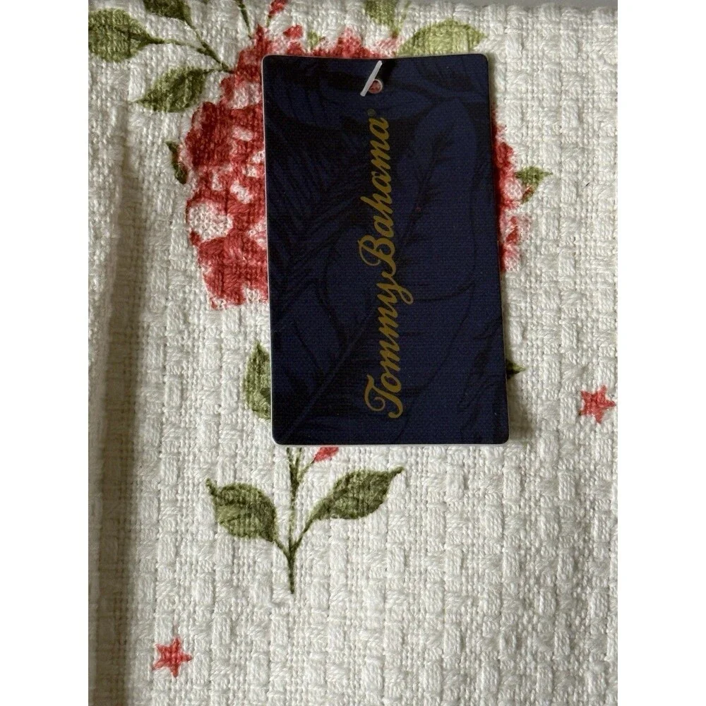 Tommy Bahama Kitchen Towels Hydrangea Cotton 18X28 Set of 3 Red White Blue